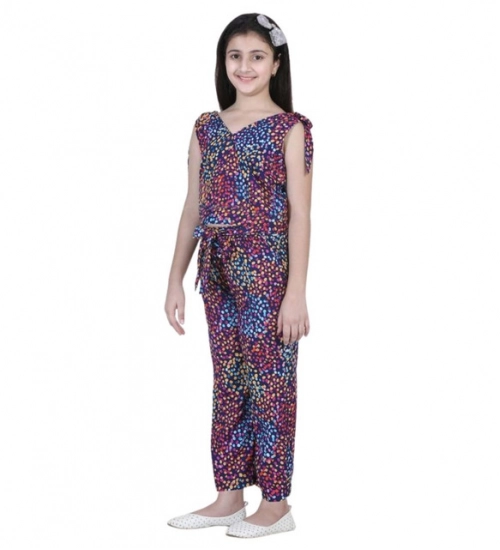 Generic Girl's Polyester Crepe Floral Short Sleeve Set (Multicolor)