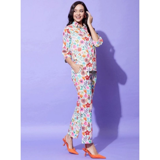 Generic Women's Polyester Floral 3-4th Sleeve Co-Ord Set (Multicolor) Generic Women's Polyester Floral 3-4th Sleeve Co-Ord Set (Multicolor)