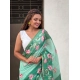 Generic Women's Linen Printed Saree With Unstitched Blouse 5.5Mtr (Green)