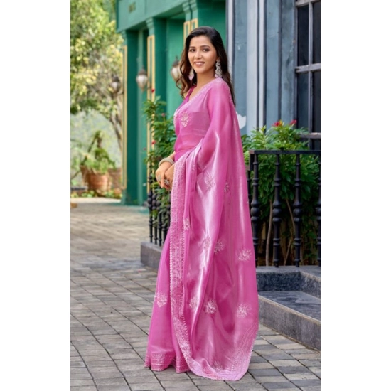Generic Women's Faux Shimmer Floral Embroidery Ready to wear Saree With Unstitched Blouse 5.5Mtr (LightPink) Generic Women's Faux Shimmer Floral Embroidery Ready to wear Saree With Unstitched Blouse 5.5Mtr (LightPink)