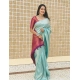 Generic Women's Litchi silk Printed Saree With Unstitched Blouse (Blue)