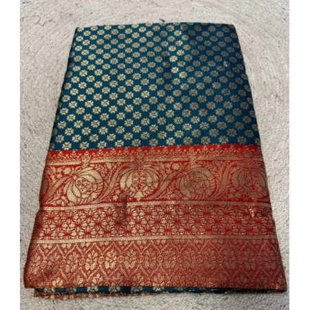 Generic Women's Jacquard Printed Saree With Unstitched Blouse 5.5Mtr (Teal)