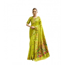 Generic Women's Silk Blend Woven Saree With Unstitched Blouse 5.5 Mtr (Lime)