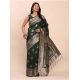 Generic Women's Banarasi Silk Printed Saree With Unstitched Blouse 5.5Mtr (Green)