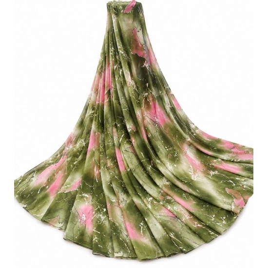 Generic Women's Georgette Printed Saree With Unstitched Blouse 5.5Mtr (Mehendi-Pink)