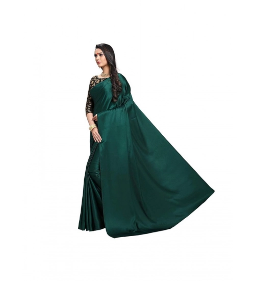 Generic Women's Satin Solid Saree With Unstitched Blouse 5.5Mtr (Green)