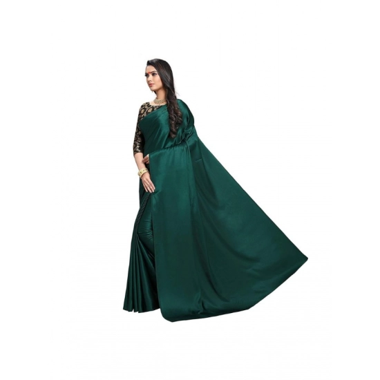 Generic Women's Satin Solid Saree With Unstitched Blouse 5.5Mtr (Green)
