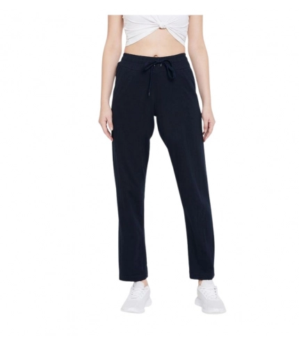 Generic Women's Cotton Solid Elasticated Track Pants (Navy)