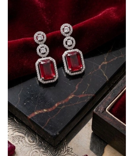 Generic Women's Brass Silver Plated Drop Earrings (Red)