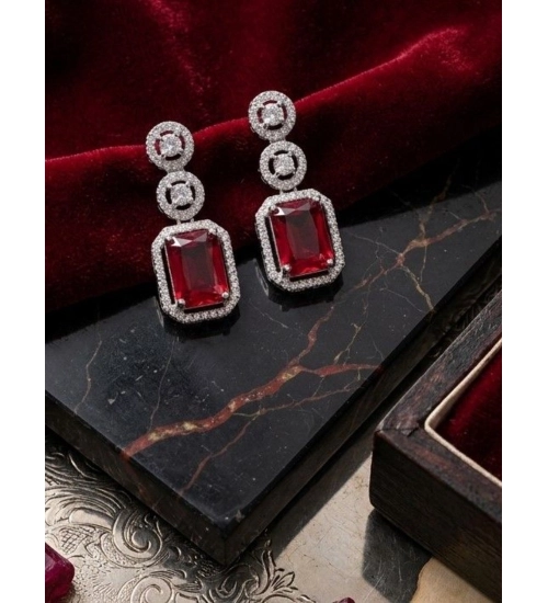 Generic Women's Brass Silver Plated Drop Earrings (Red)