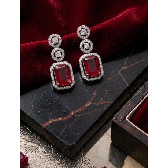 Generic Women's Brass Silver Plated Drop Earrings (Red) Generic Women's Brass Silver Plated Drop Earrings (Red)