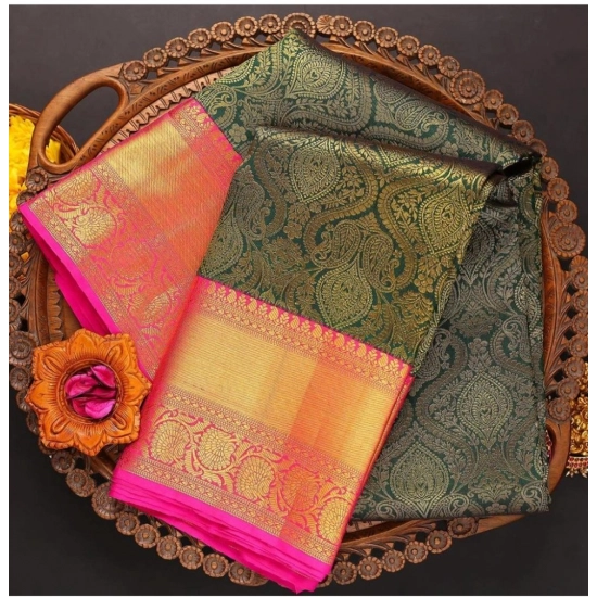 Generic Women's Soft Litchi Silk Jacquard Work Saree With Unstitched Blouse 5.5Mtr (Green) Generic Women's Soft Litchi Silk Jacquard Work Saree With Unstitched Blouse 5.5Mtr (Green)