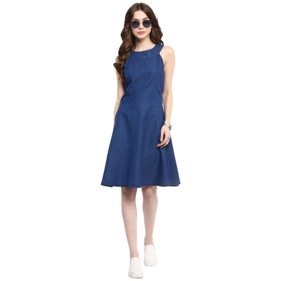 Generic Women's Denim Solid Sleeveless Dress (Blue) Generic Women's Denim Solid Sleeveless Dress (Blue)