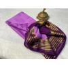 Generic Women's Crepe Chit Pallu Solid Saree With Unstitched Blouse 5.5Mtr (Dark Purple)