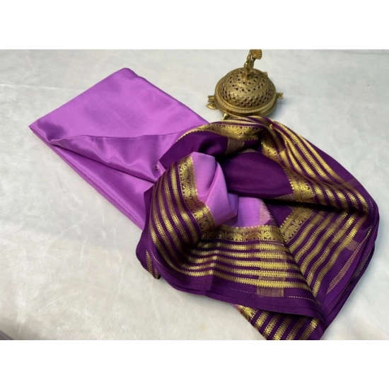 Generic Women's Crepe Chit Pallu Solid Saree With Unstitched Blouse 5.5Mtr (Dark Purple)