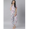 Generic Women's Cotton Blend Printed Short Sleeve Night Suit (Multicolor)