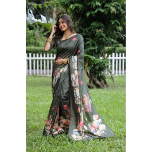 Generic Women's Faux_Tussar Floral Saree With Unstitched Blouse 5.5Mtr (Olive)
