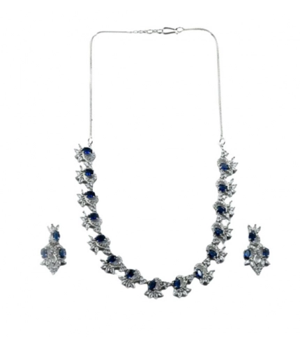 Generic Women's Brass Silver Plated Necklace set (Blue) Generic Women's Brass Silver Plated Necklace set (Blue)