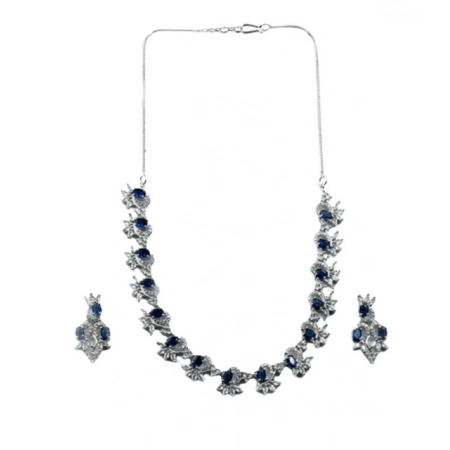 Generic Women's Brass Silver Plated Necklace set (Blue) Generic Women's Brass Silver Plated Necklace set (Blue)