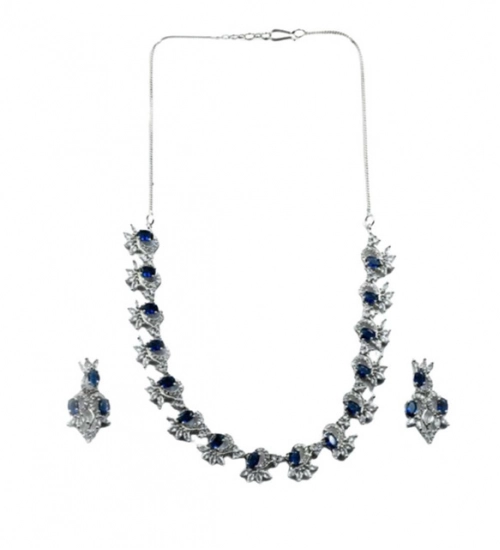 Generic Women's Brass Silver Plated Necklace set (Blue) Generic Women's Brass Silver Plated Necklace set (Blue)
