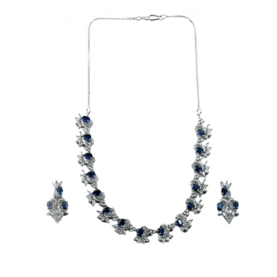 Generic Women's Brass Silver Plated Necklace set (Blue) Generic Women's Brass Silver Plated Necklace set (Blue)