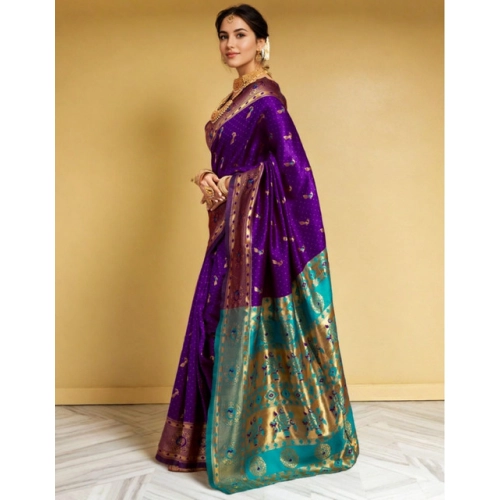 Women's Silk Blend Zari Weaving Saree With Unstitched Blouse 5.5Mtr (Purple) Women's Silk Blend Zari Weaving Saree With Unstitched Blouse 5.5Mtr (Purple)