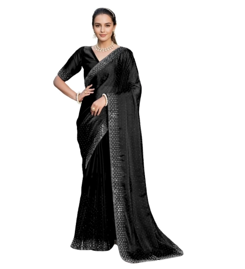 Generic Women's Rangoli Diamond Weaving - Stone Work Saree With Unstitched Blouse 5.5Mtr (Black)