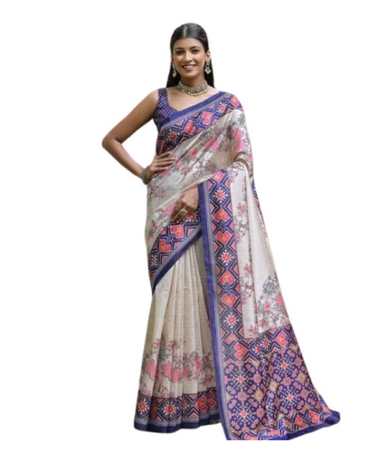 Generic Women's Faux_Tussar Floral Jal With Patola Print Saree With Unstitched Blouse 5.5Mtr (Blue)