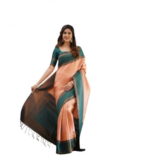 Generic Women's Soft Lichi Silk Printed Saree With Unstitched Blouse 5.5Mtr (Orange)