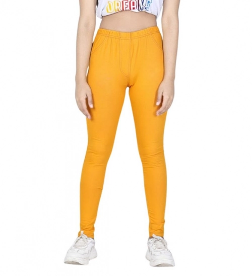 Generic Girl's Cotton Lycra Solid Elasticated Jeggings (Mustard) Generic Girl's Cotton Lycra Solid Elasticated Jeggings (Mustard)