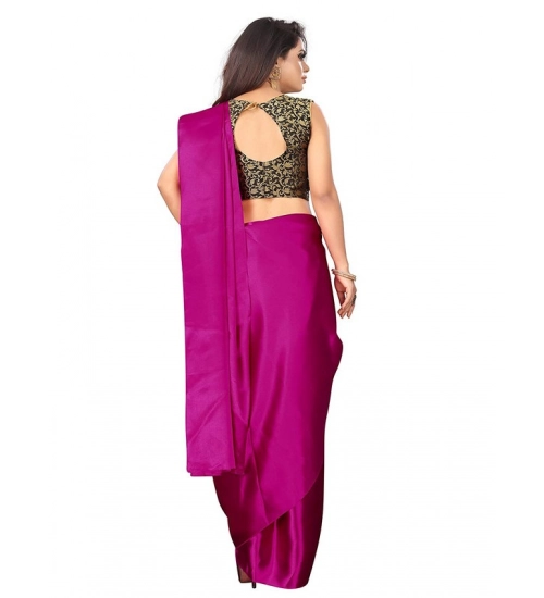 Generic Women's Satin Printed Saree With Unstitched Blouse 5.5Mtr (Rani)