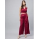 Generic Women's Cotton Linen Solid Sleeveless Crop Top and Palazzo Set (Maroon)