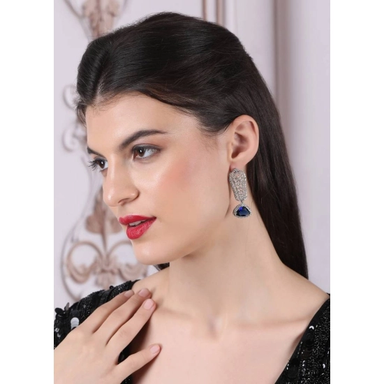 Generic Women's Brass Silver Plated Drop Earrings (Blue) Generic Women's Brass Silver Plated Drop Earrings (Blue)