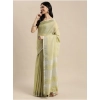 Generic Women's Linen Cotton Printed Saree With Unstitched Blouse 5.5Mtr (Olive Green)