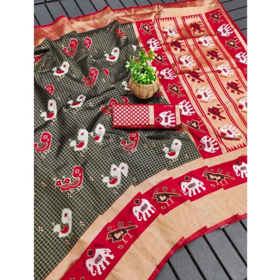 Generic Women's Soft Litchi Silk Jacquard Work Saree With Unstitched Blouse 5.5Mtr (Black-Red) Generic Women's Soft Litchi Silk Jacquard Work Saree With Unstitched Blouse 5.5Mtr (Black-Red)