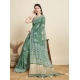 Generic Women's Semi Cotton Printed Saree With Unstitched Blouse 5.5Mtr (Green)