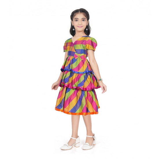 Generic Girl's Taffeta Silk Striped Short Sleeve V Neck Dress (Multicolor) Generic Girl's Taffeta Silk Striped Short Sleeve V Neck Dress (Multicolor)