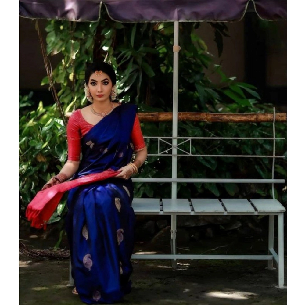 Generic Women's Soft Litchi Silk Jacquard Work Saree With Unstitched Blouse 5.5Mtr (Blue) Generic Women's Soft Litchi Silk Jacquard Work Saree With Unstitched Blouse 5.5Mtr (Blue)