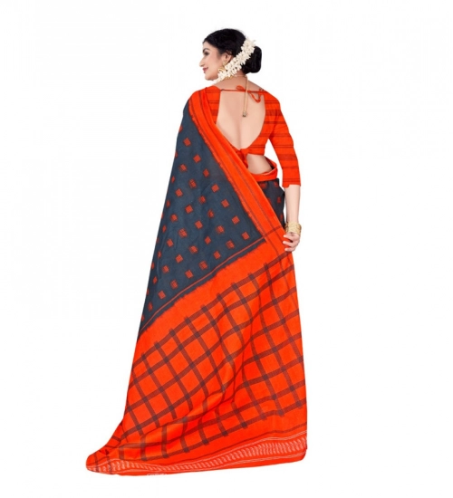 Generic Women's Soft Pure Cotton Printed Saree With Unstitched Blouse 5.5Mtr (Grey)