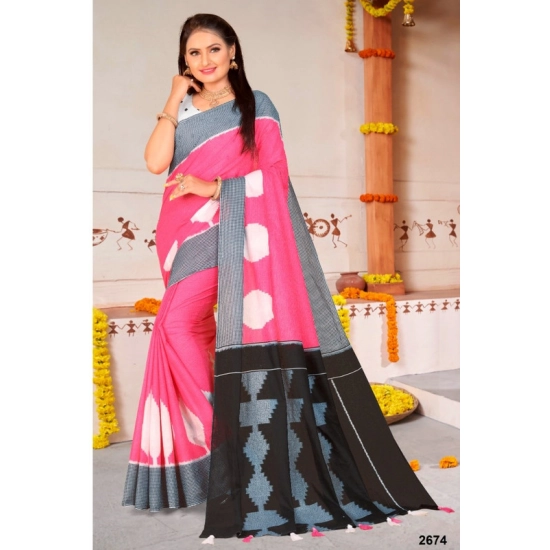 Generic Women's Soft Pure Cotton Printed Saree With Unstitched Blouse 5.5Mtr (Pink)