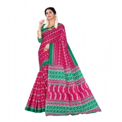 Generic Women's Soft Pure Cotton Printed Saree With Unstitched Blouse 5.5Mtr (Pink)
