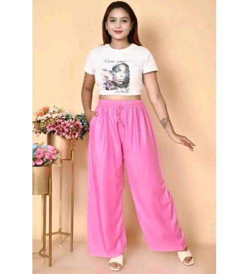 Generic Women's Casual Rayon Solid Ankle Length Palazzo (Pink, Free Size)