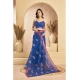 Generic Women's Linen Cotton Printed Ready To Wear Saree With Unstitched Blouse 5.5 Mtr (Blue)