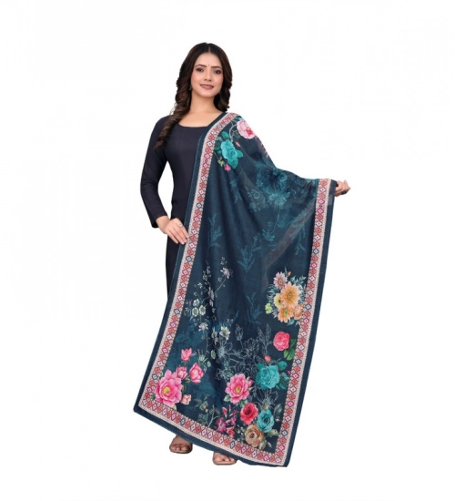 Generic Women's chanderi silk  Printed Dupatta (Navy Blue, Length: 2 Mtr)