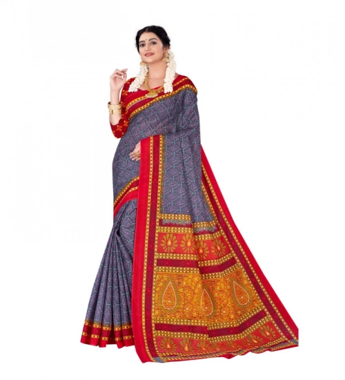 Generic Women's Soft Pure Cotton Printed Saree With Unstitched Blouse 5.5Mtr (Grey)