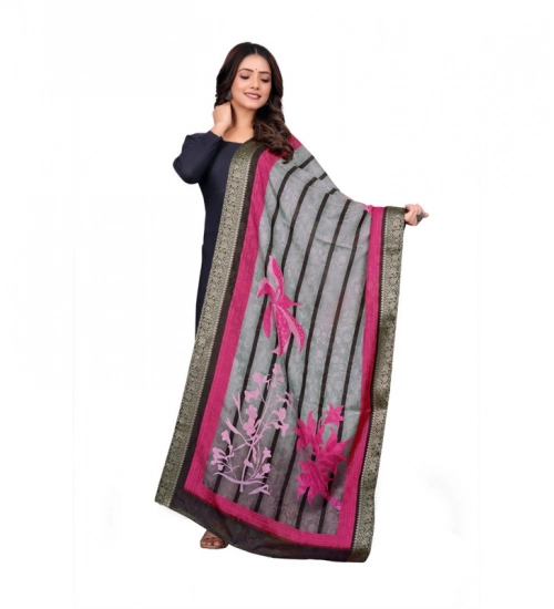 Generic Women's chanderi silk  Printed Dupatta (Black, Length: 2 Mtr)