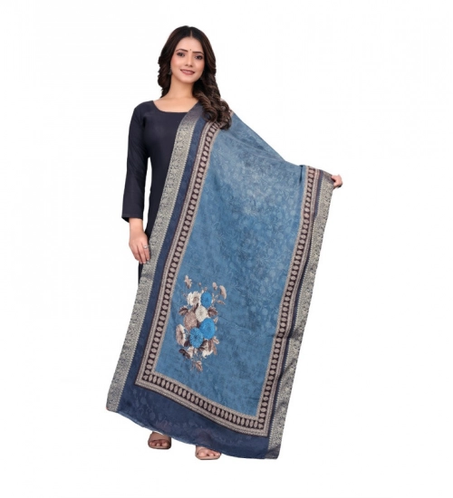 Generic Women's chanderi silk  Printed Dupatta (Navy Blue, Length: 2 Mtr)