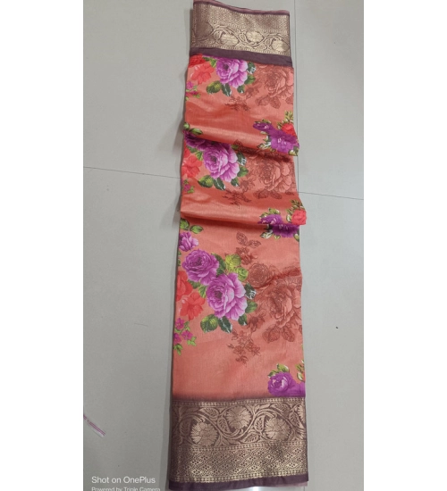 Generic Women's Digital Dolla Silk Printed Saree With Unstitched Blouse 5.5Mtr (Orange)
