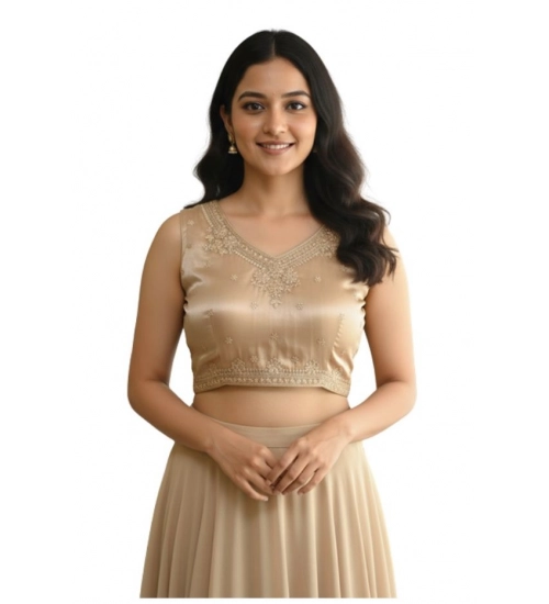 Generic Women's Zimmi Choo Embroidered V-Neck Padded Blouse (Beige 38 Ready (Self Alterable 36–40)