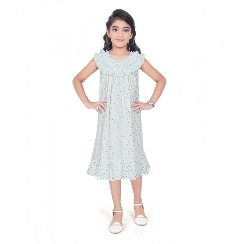 Generic Girl's Heavy Pc Printed Sleeve Less Round Neck Dress (Light Blue)